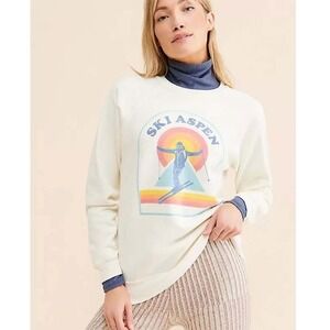 Retrobrand Ski Aspen Graphic Sweatshirt White Raglan Pullover Womens Medium